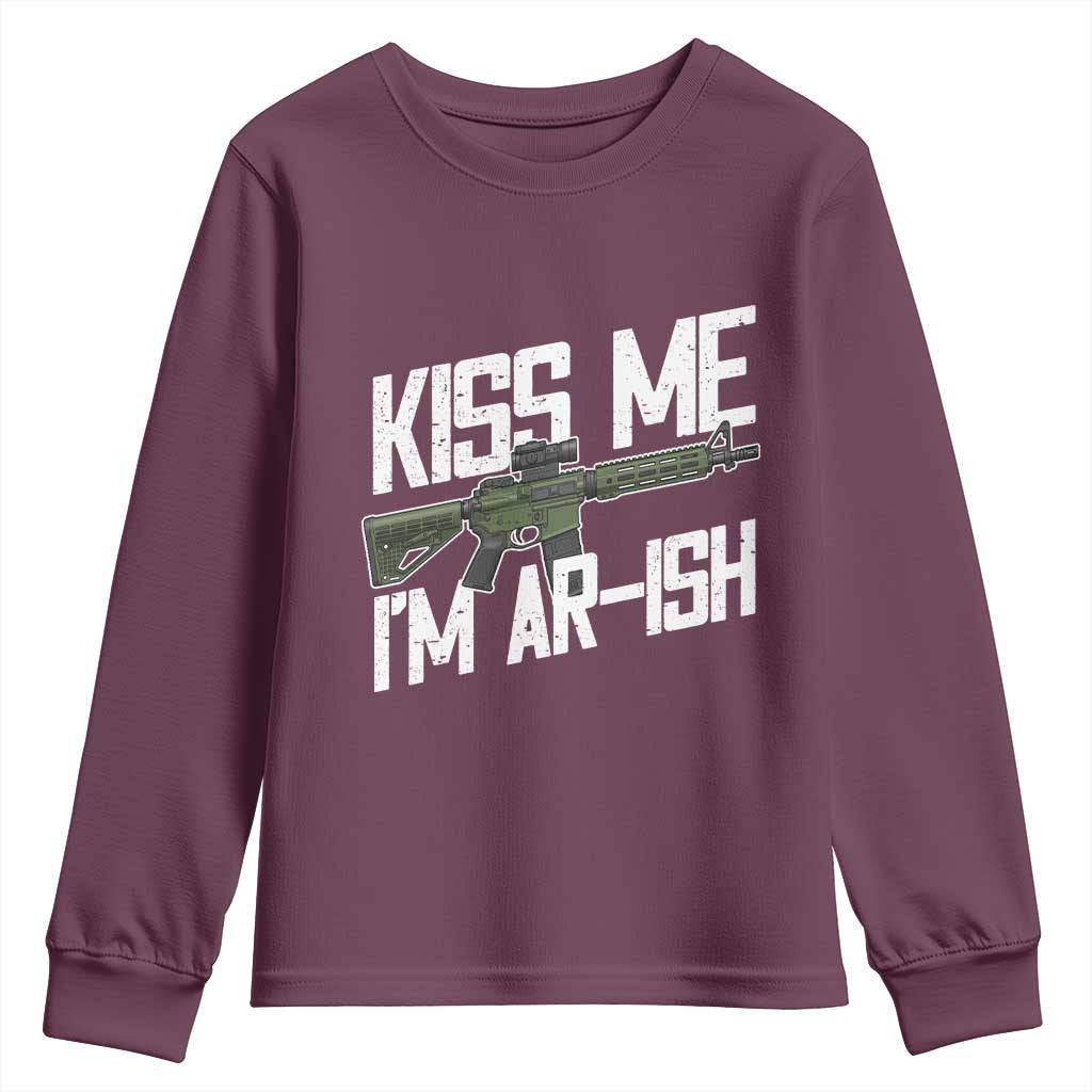 Kiss Me Im ARish Funny St Patricks Day Youth Sweatshirt Tactical Irish Humor for Gun Enthusiasts