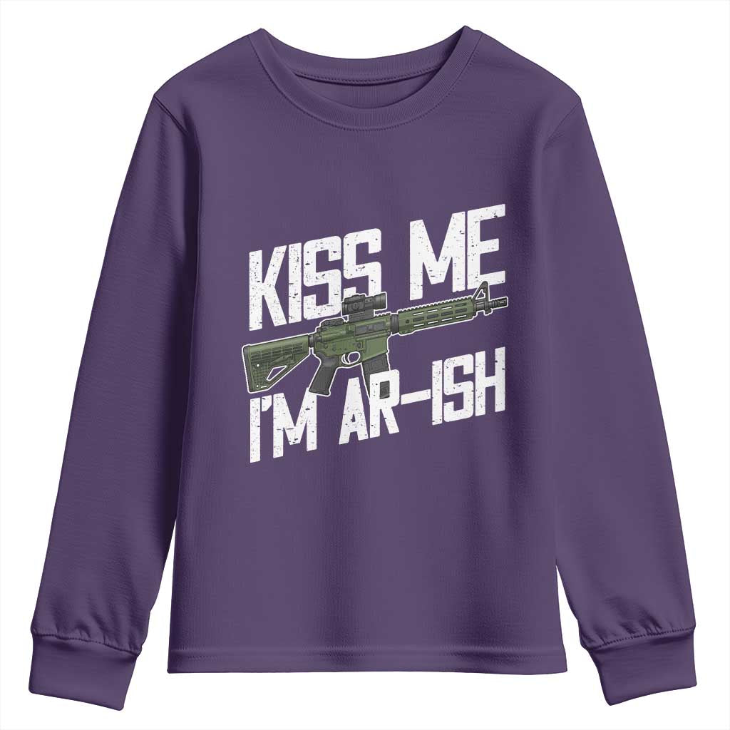 Kiss Me Im ARish Funny St Patricks Day Youth Sweatshirt Tactical Irish Humor for Gun Enthusiasts