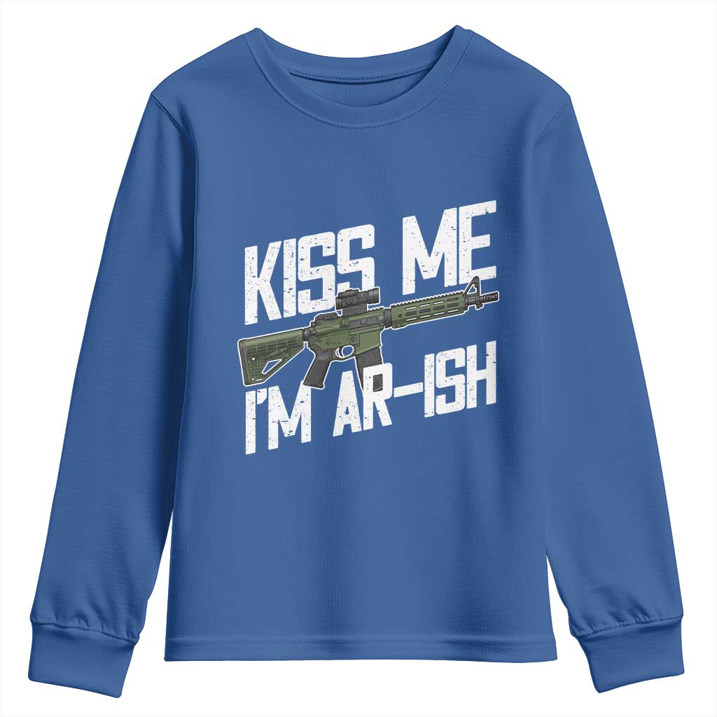 Kiss Me Im ARish Funny St Patricks Day Youth Sweatshirt Tactical Irish Humor for Gun Enthusiasts