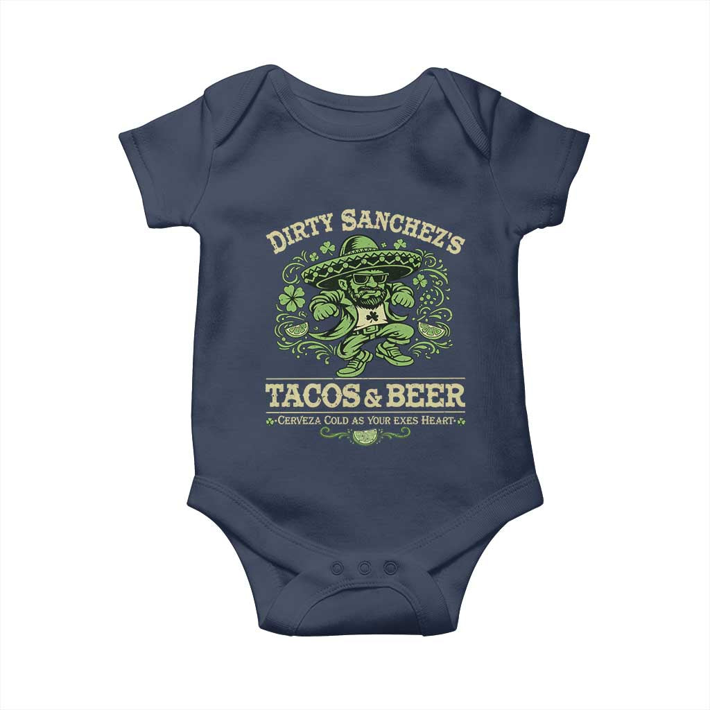 Dirty Sanchezs Tacos and Beer Funny Fiesta Baby Onesie Cerveza Cold as Your Exes Heart Mexican Party Humor