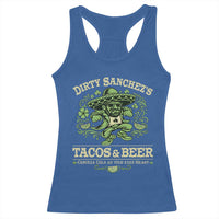 Dirty Sanchezs Tacos and Beer Funny Fiesta Racerback Tank Top Cerveza Cold as Your Exes Heart Mexican Party Humor