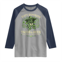 Dirty Sanchezs Tacos and Beer Funny Fiesta Raglan Shirt Cerveza Cold as Your Exes Heart Mexican Party Humor