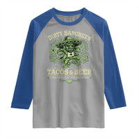 Dirty Sanchezs Tacos and Beer Funny Fiesta Raglan Shirt Cerveza Cold as Your Exes Heart Mexican Party Humor