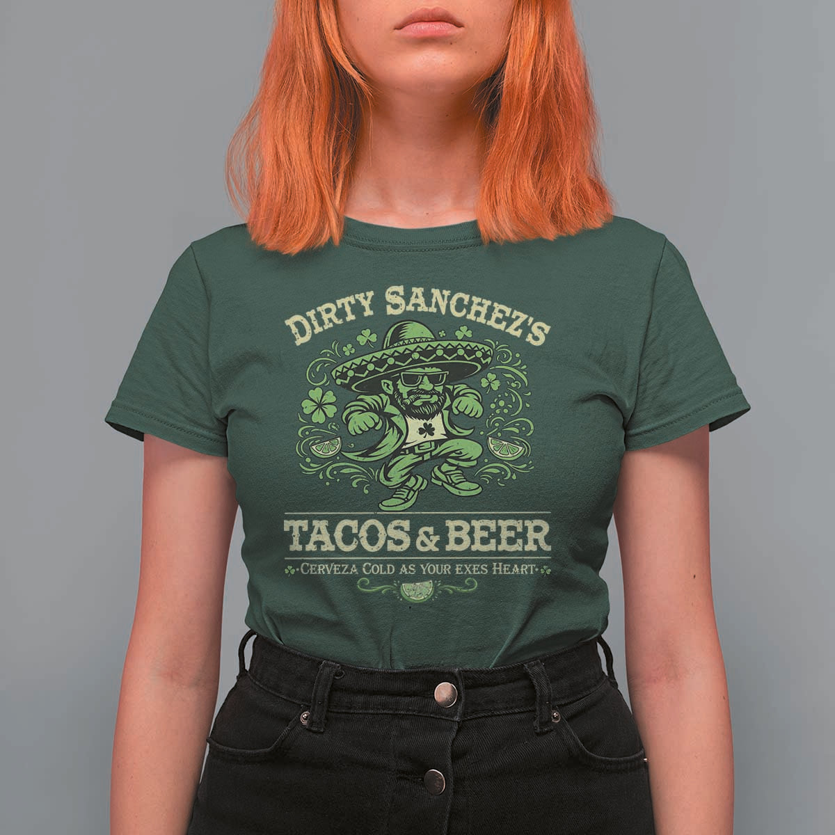 Dirty Sanchezs Tacos and Beer Funny Fiesta T Shirt For Women Cerveza Cold as Your Exes Heart Mexican Party Humor