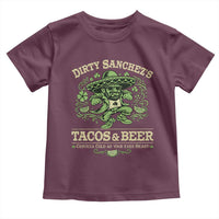 Dirty Sanchezs Tacos and Beer Funny Fiesta Toddler T Shirt Cerveza Cold as Your Exes Heart Mexican Party Humor