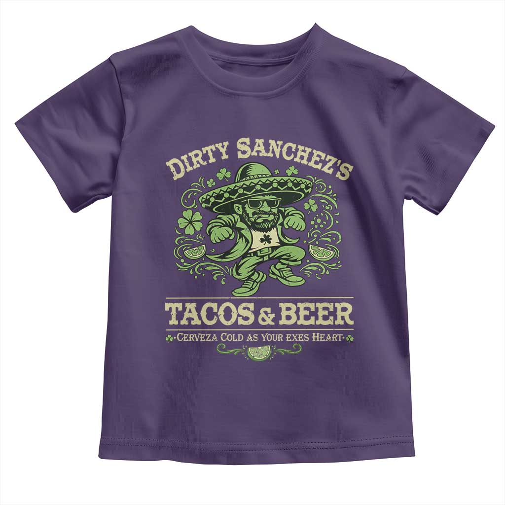 Dirty Sanchezs Tacos and Beer Funny Fiesta Toddler T Shirt Cerveza Cold as Your Exes Heart Mexican Party Humor