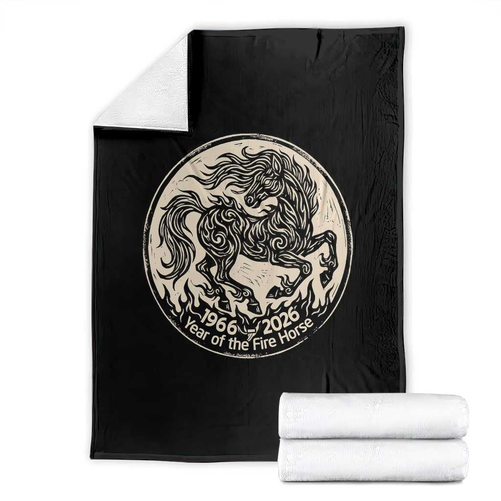 Year of the Fire Horse 1966 2026 Graphic Throw Blanket 60 Years Chinese Zodiac Horse Vintage Style