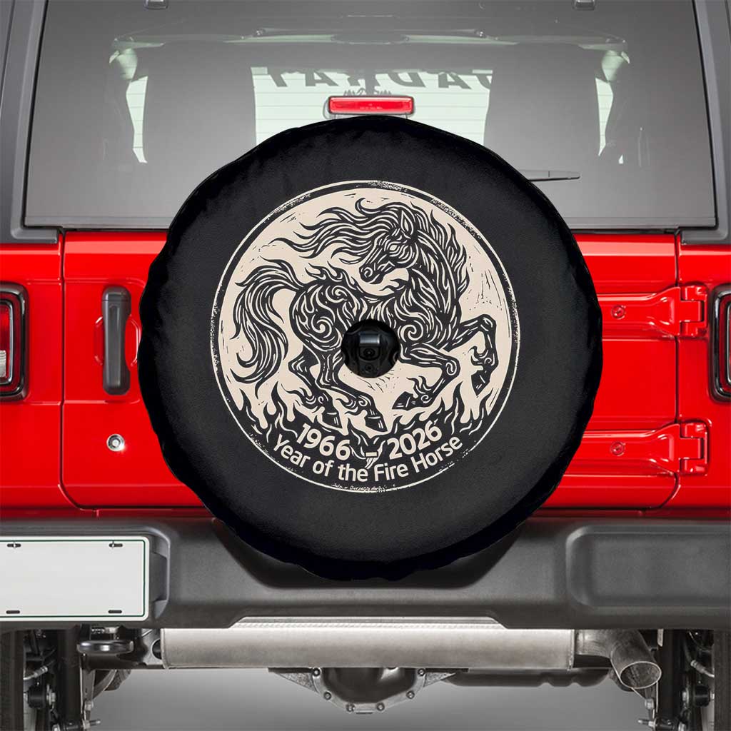 Year of the Fire Horse 1966 2026 Graphic Spare Tire Cover 60 Years Chinese Zodiac Horse Vintage Style