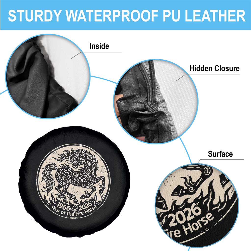 Year of the Fire Horse 1966 2026 Graphic Spare Tire Cover 60 Years Chinese Zodiac Horse Vintage Style