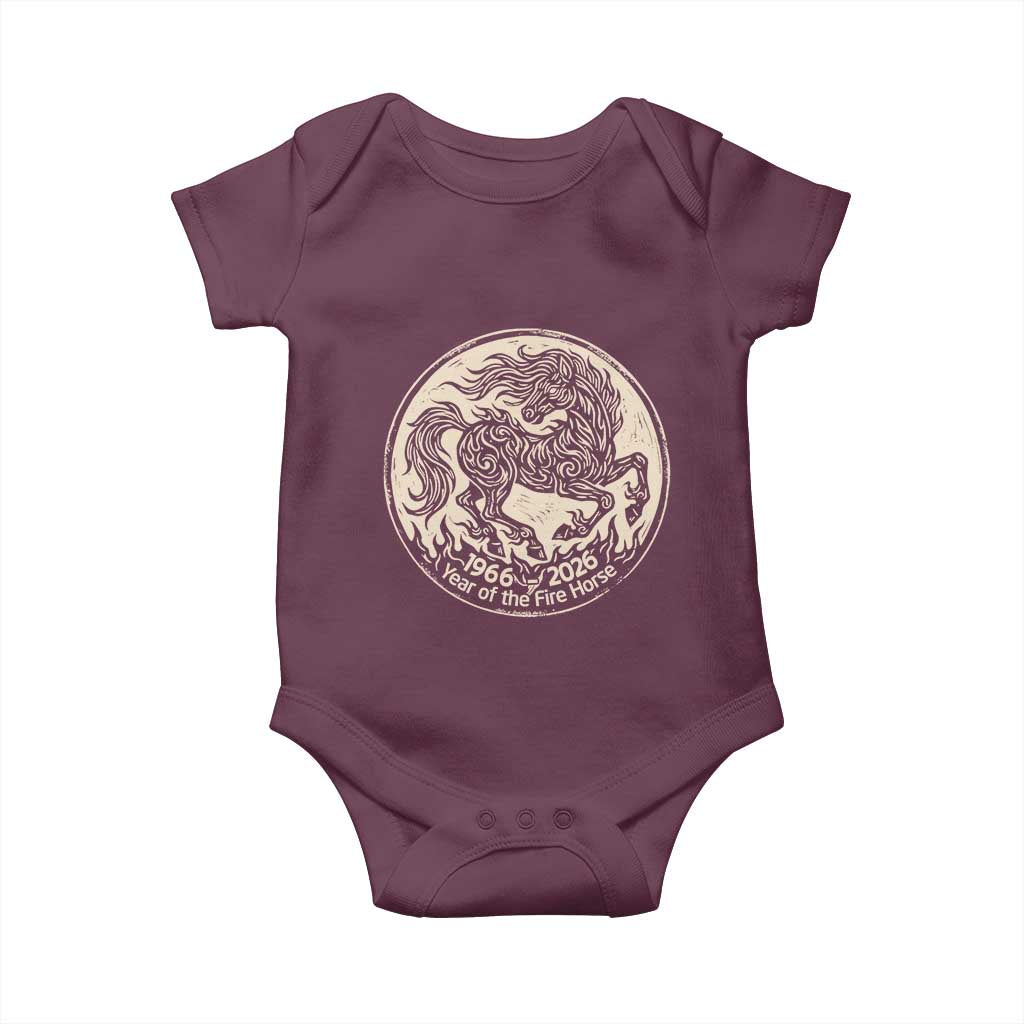 Year of the Fire Horse 1966 2026 Graphic Baby Onesie 60 Years Chinese Zodiac Horse Vintage Style