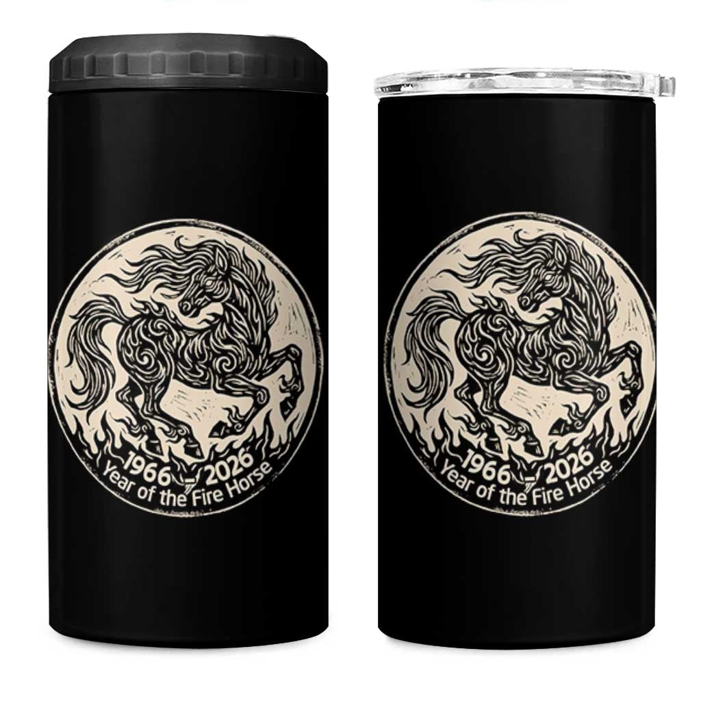 Year of the Fire Horse 1966 2026 Graphic 4 in 1 Can Cooler Tumbler 60 Years Chinese Zodiac Horse Vintage Style