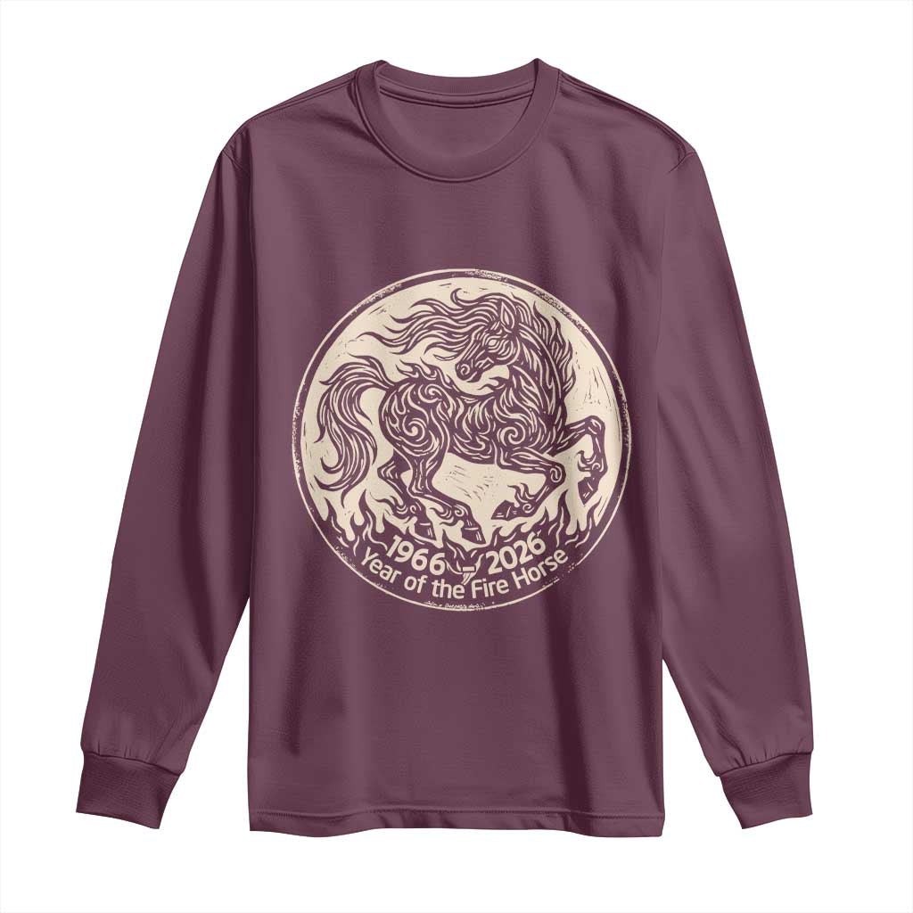 Year of the Fire Horse 1966 2026 Graphic Long Sleeve Shirt 60 Years Chinese Zodiac Horse Vintage Style