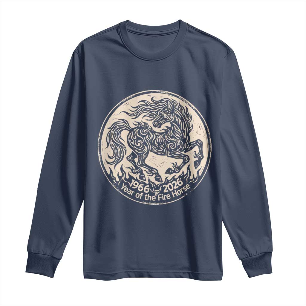 Year of the Fire Horse 1966 2026 Graphic Long Sleeve Shirt 60 Years Chinese Zodiac Horse Vintage Style