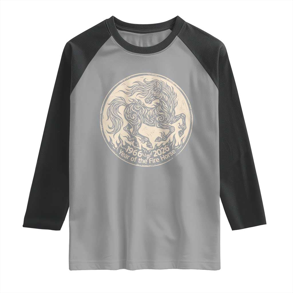 Year of the Fire Horse 1966 2026 Graphic Raglan Shirt 60 Years Chinese Zodiac Horse Vintage Style