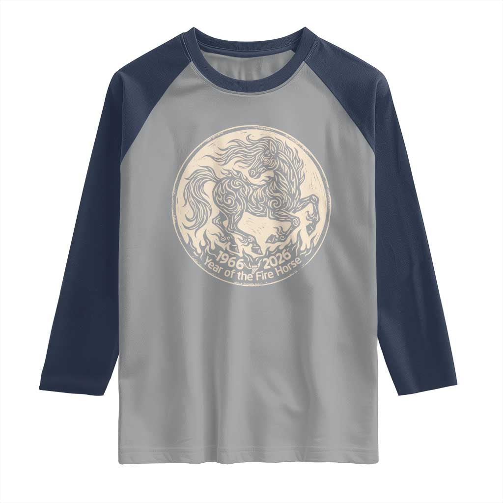 Year of the Fire Horse 1966 2026 Graphic Raglan Shirt 60 Years Chinese Zodiac Horse Vintage Style