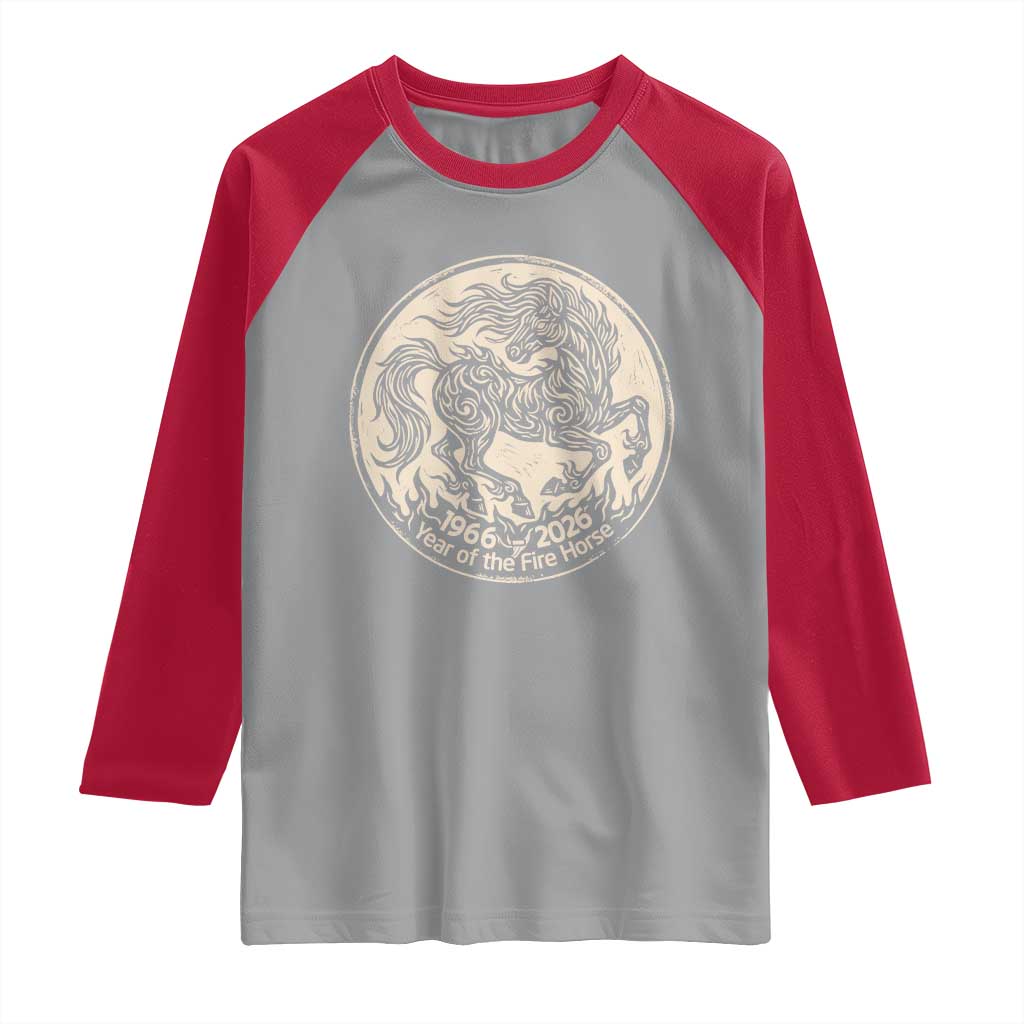 Year of the Fire Horse 1966 2026 Graphic Raglan Shirt 60 Years Chinese Zodiac Horse Vintage Style