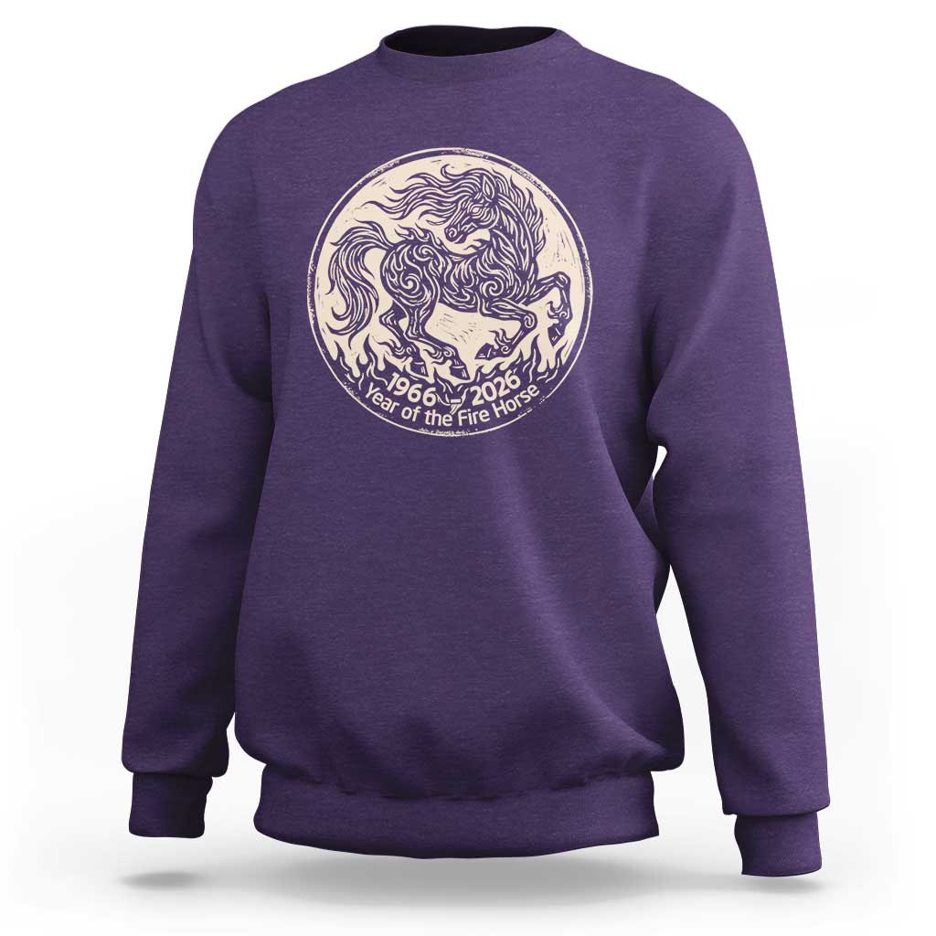 Year of the Fire Horse 1966 2026 Graphic Sweatshirt 60 Years Chinese Zodiac Horse Vintage Style