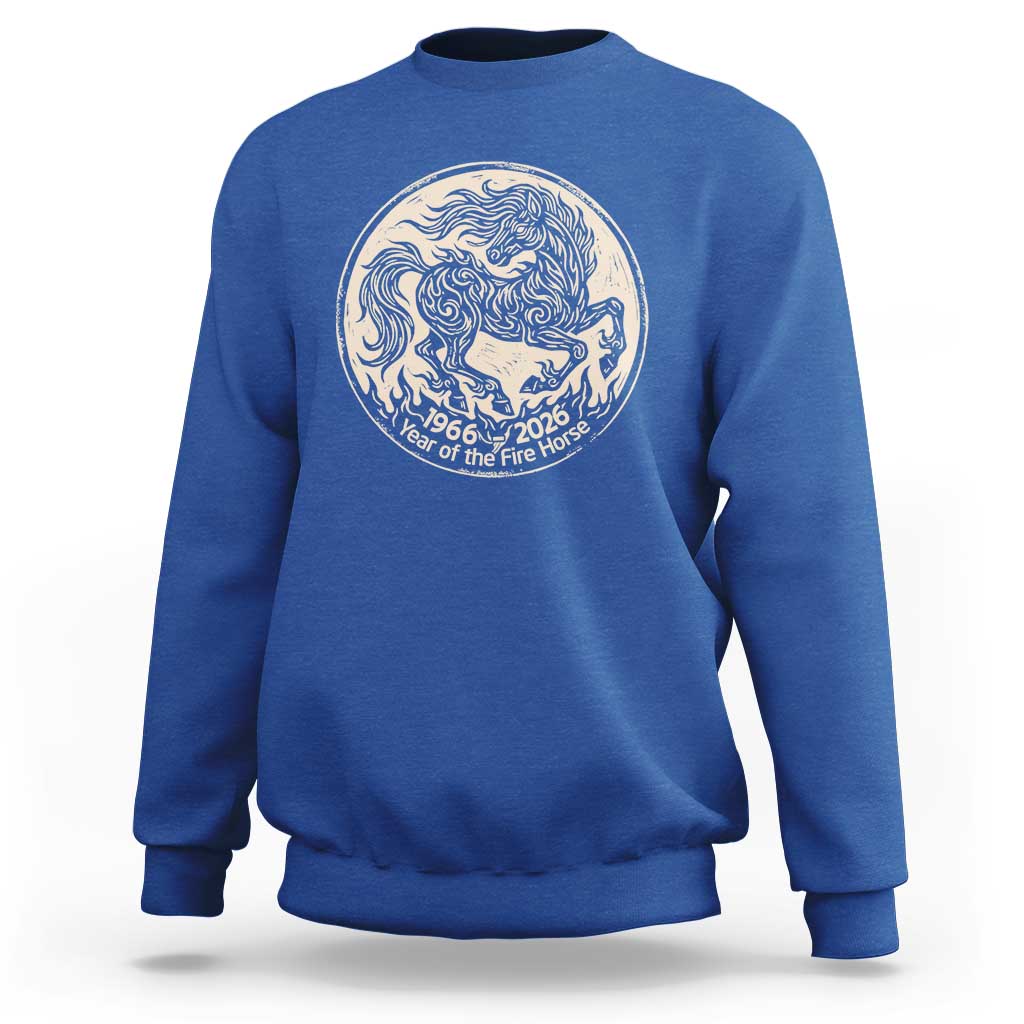 Year of the Fire Horse 1966 2026 Graphic Sweatshirt 60 Years Chinese Zodiac Horse Vintage Style