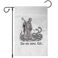 Go On Now Git Funny Saint Patrick Banishing Snakes Garden Flag Irish History Humor St Patricks Day