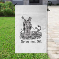 Go On Now Git Funny Saint Patrick Banishing Snakes Garden Flag Irish History Humor St Patricks Day