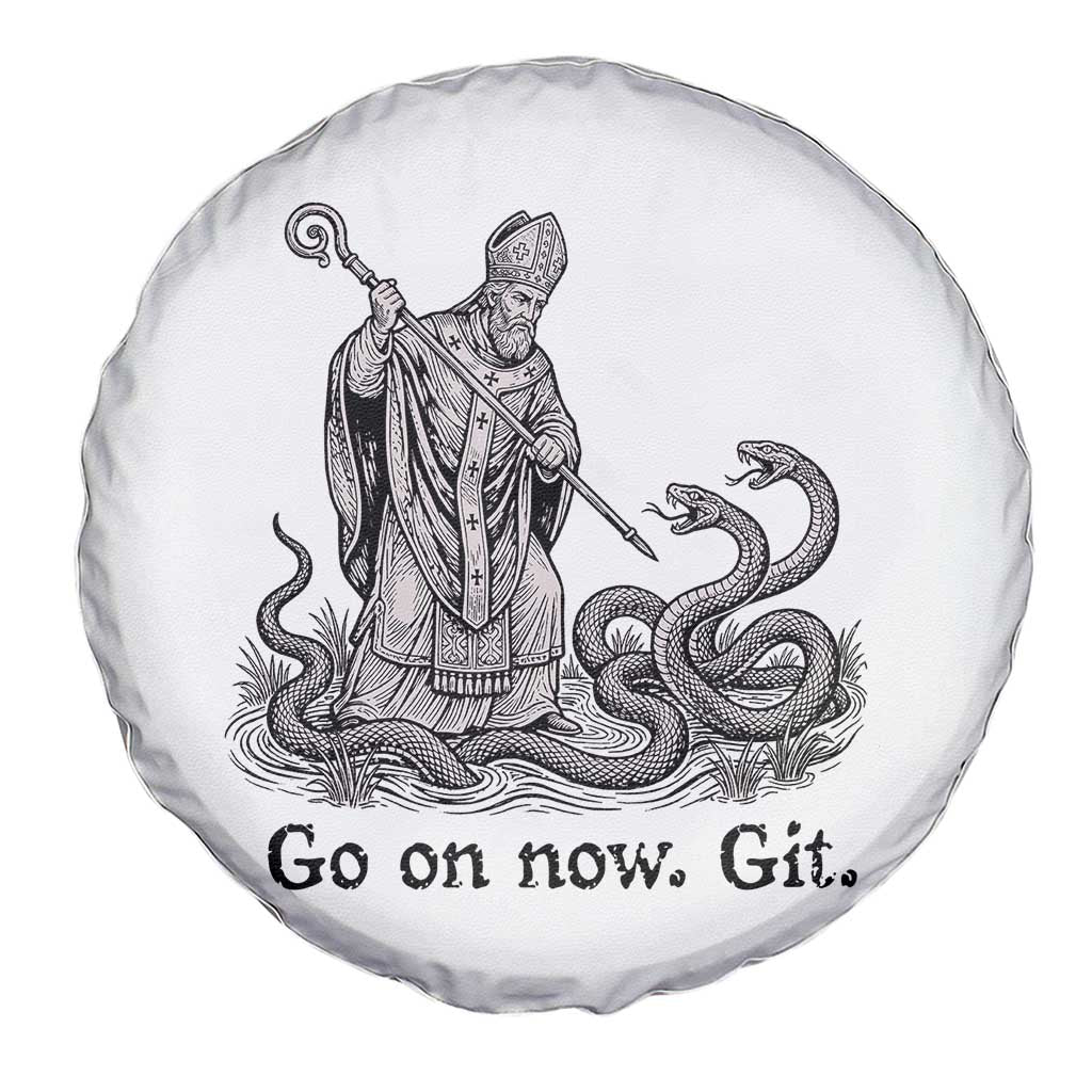 Go On Now Git Funny Saint Patrick Banishing Snakes Spare Tire Cover Irish History Humor St Patricks Day