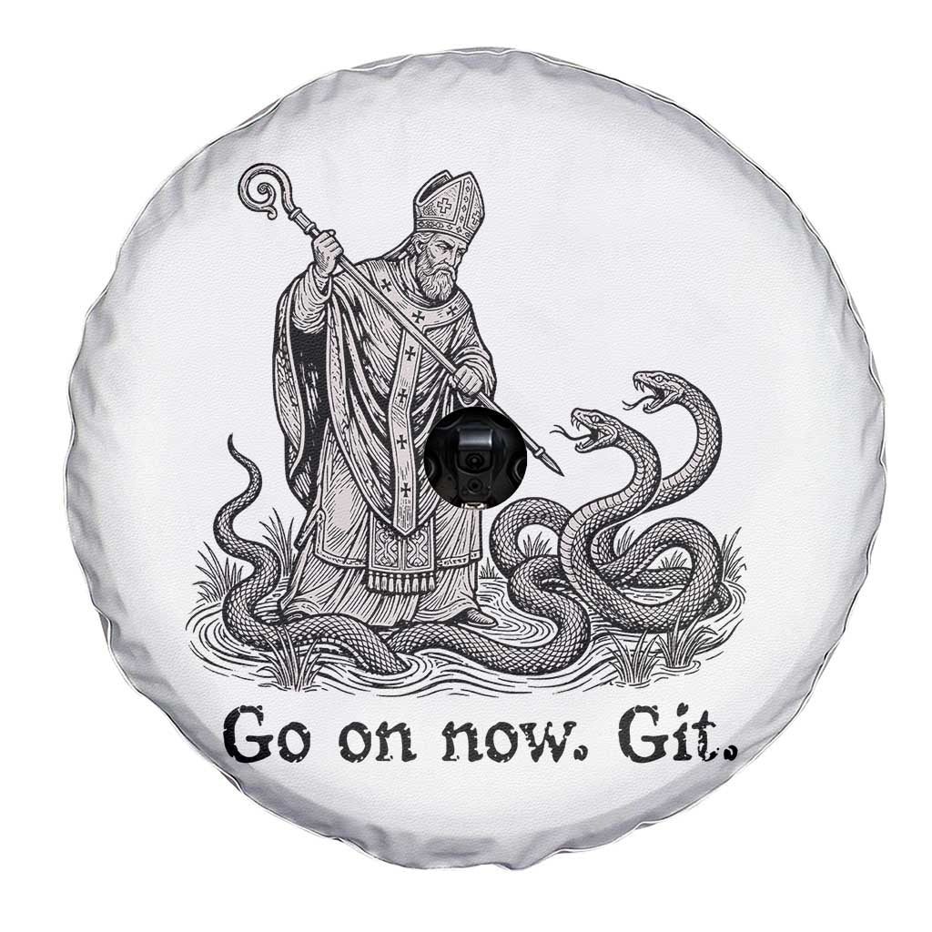 Go On Now Git Funny Saint Patrick Banishing Snakes Spare Tire Cover Irish History Humor St Patricks Day