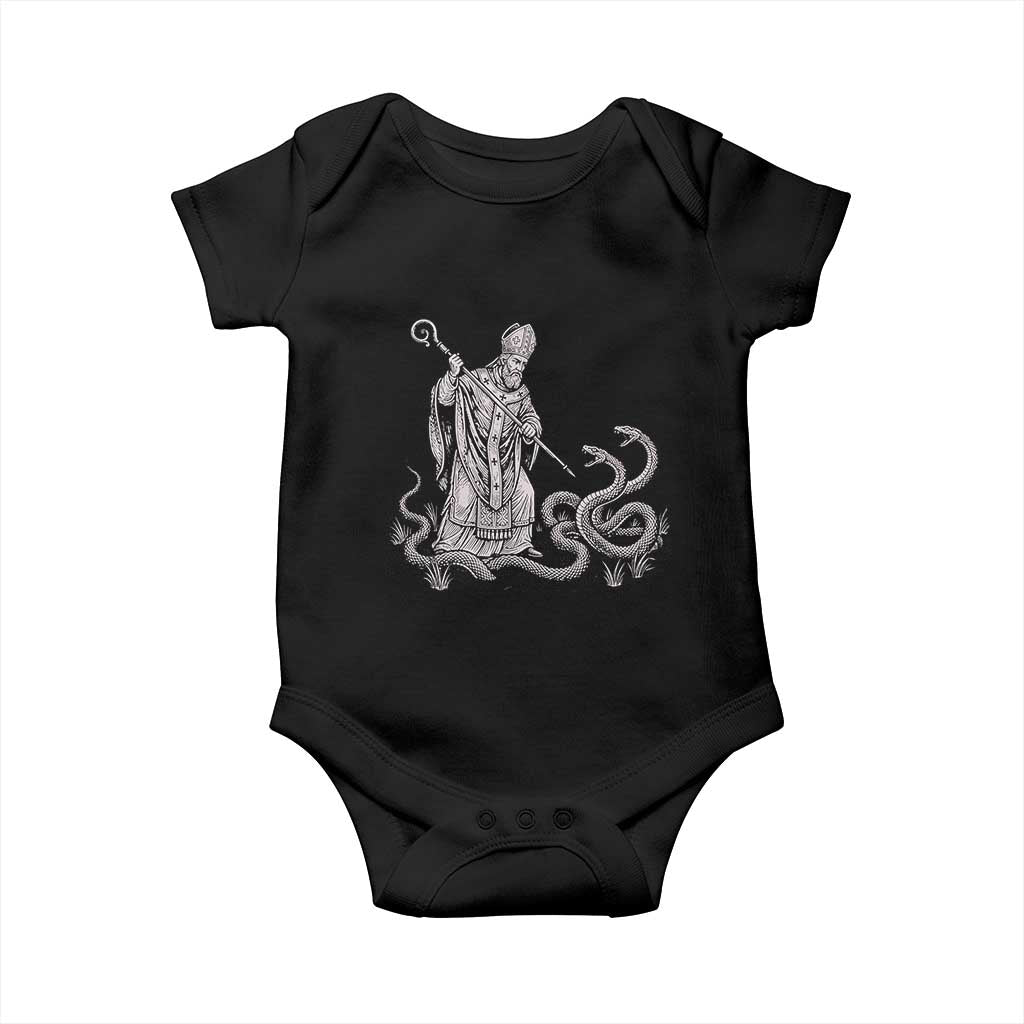 Go On Now Git Funny Saint Patrick Banishing Snakes Baby Onesie Irish History Humor St Patricks Day