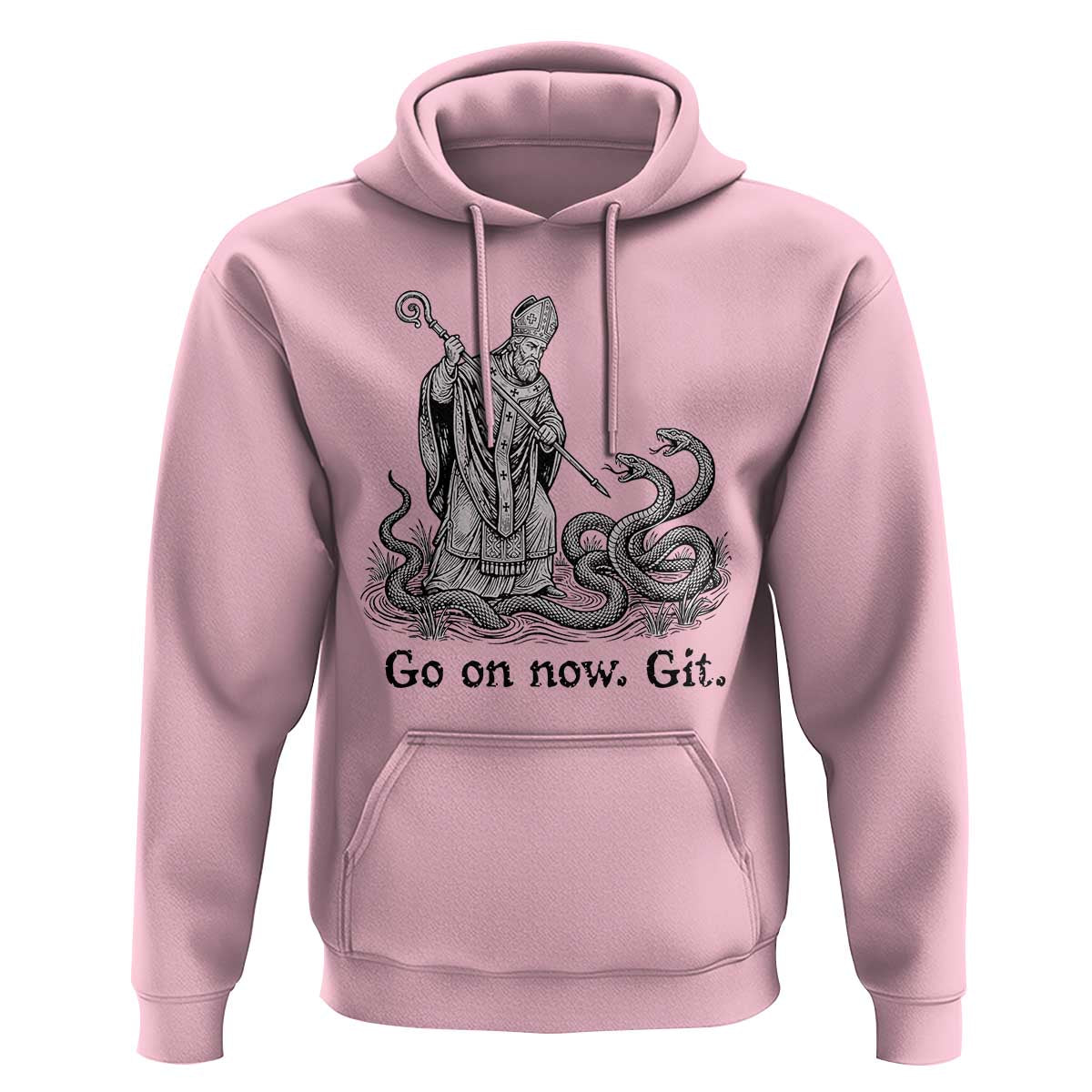 Go On Now Git Funny Saint Patrick Banishing Snakes Hoodie Irish History Humor St Patricks Day
