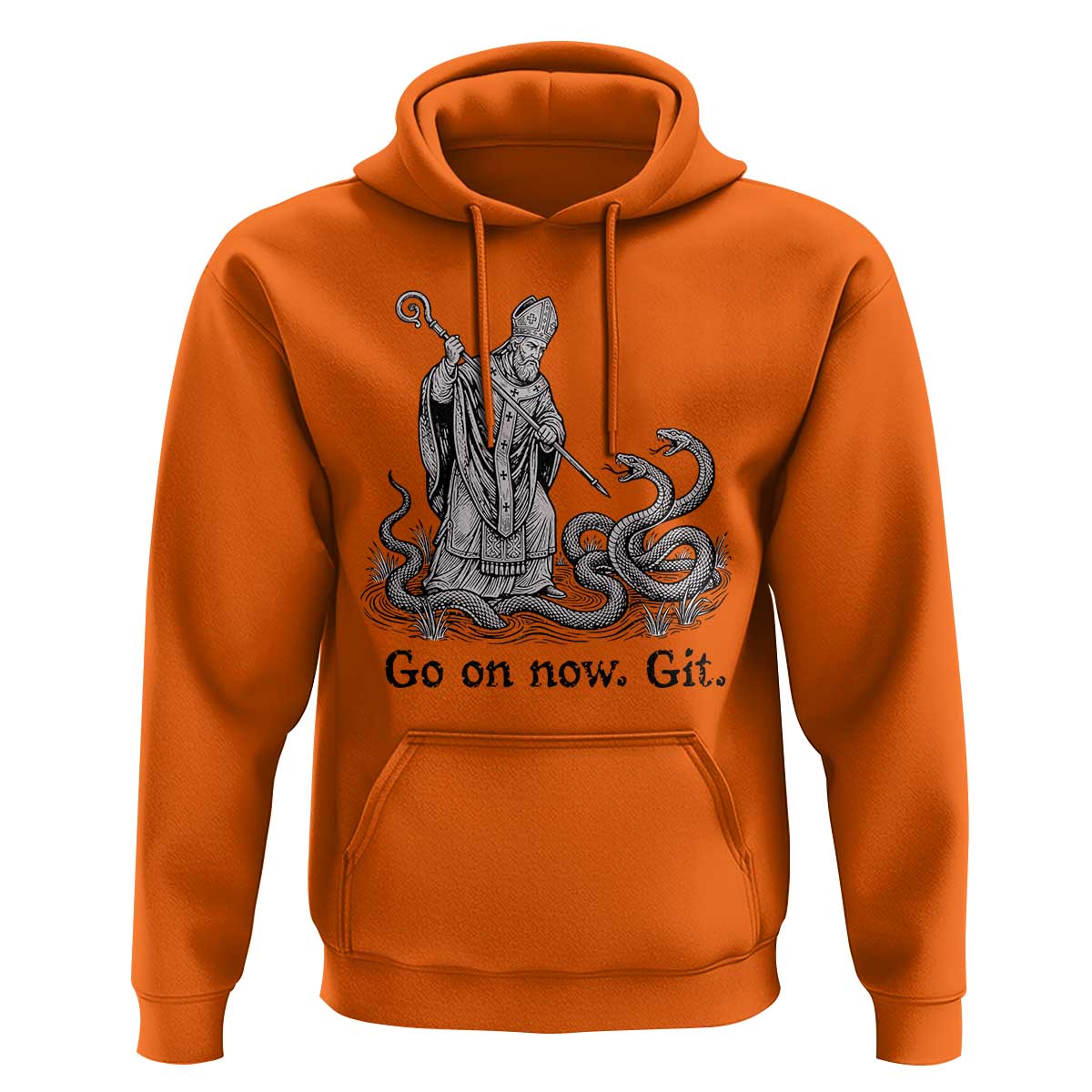 Go On Now Git Funny Saint Patrick Banishing Snakes Hoodie Irish History Humor St Patricks Day