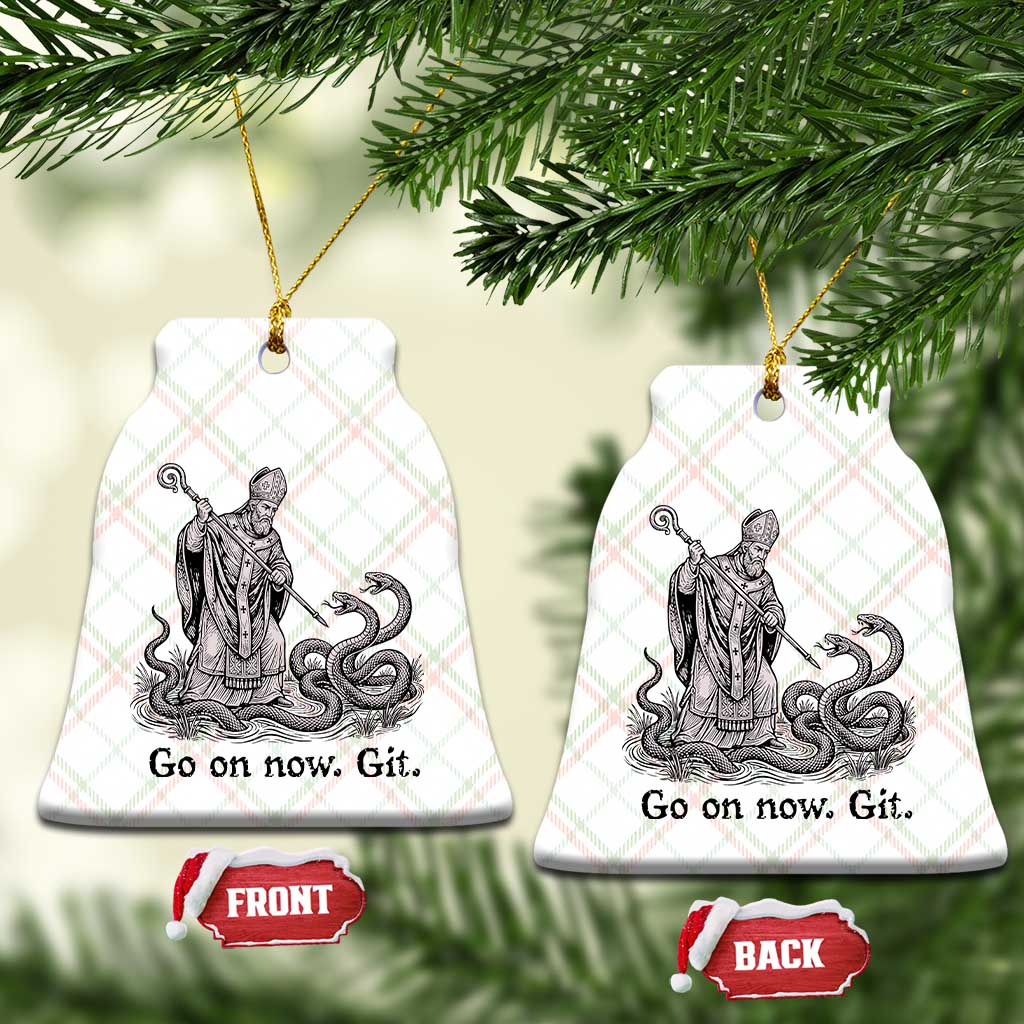Go On Now Git Funny Saint Patrick Banishing Snakes Ceramic Ornament Irish History Humor St Patricks Day