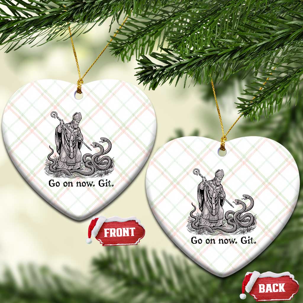 Go On Now Git Funny Saint Patrick Banishing Snakes Ceramic Ornament Irish History Humor St Patricks Day