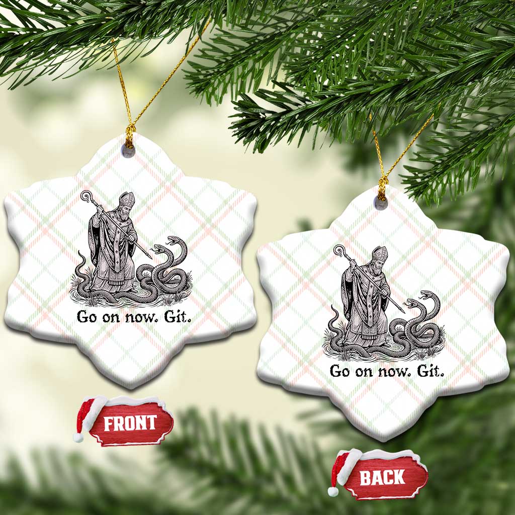 Go On Now Git Funny Saint Patrick Banishing Snakes Ceramic Ornament Irish History Humor St Patricks Day