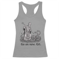 Go On Now Git Funny Saint Patrick Banishing Snakes Racerback Tank Top Irish History Humor St Patricks Day