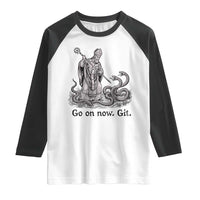 Go On Now Git Funny Saint Patrick Banishing Snakes Raglan Shirt Irish History Humor St Patricks Day