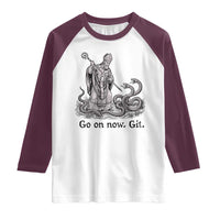 Go On Now Git Funny Saint Patrick Banishing Snakes Raglan Shirt Irish History Humor St Patricks Day