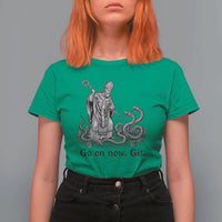 Go On Now Git Funny Saint Patrick Banishing Snakes T Shirt For Women Irish History Humor St Patricks Day