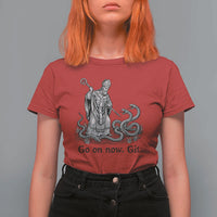 Go On Now Git Funny Saint Patrick Banishing Snakes T Shirt For Women Irish History Humor St Patricks Day