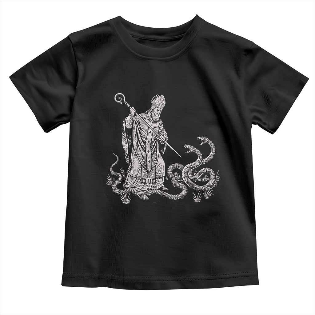 Go On Now Git Funny Saint Patrick Banishing Snakes Toddler T Shirt Irish History Humor St Patricks Day