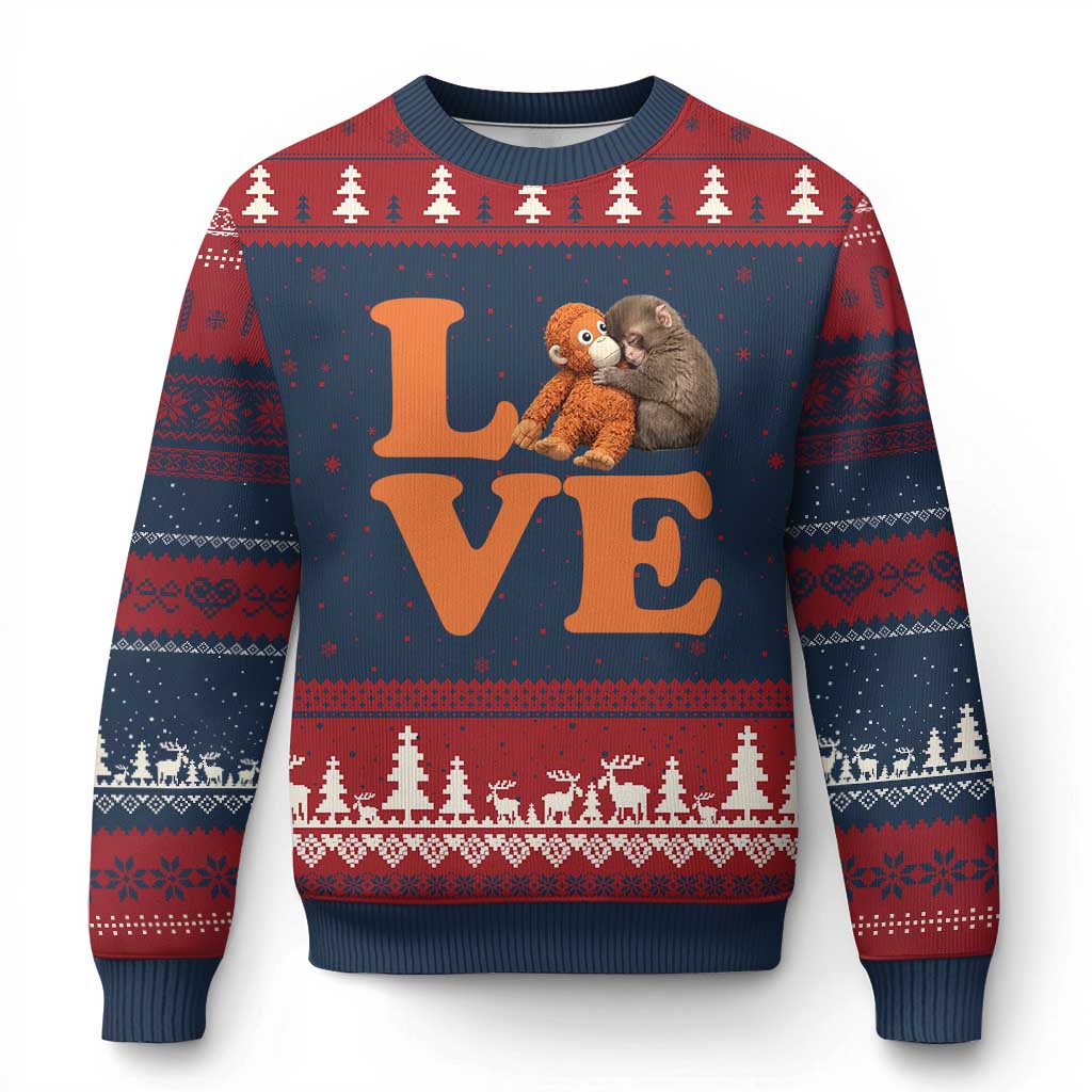Love Punch the Baby Monkey Ugly Christmas Sweater Cute Hugging Plush Toy Viral Friendship
