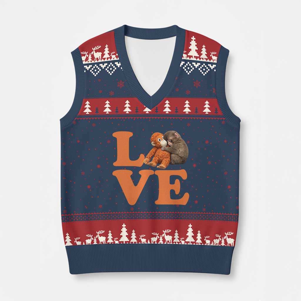 Love Punch the Baby Monkey V-Neck Knit Sweater Vest Cute Hugging Plush Toy Viral Friendship