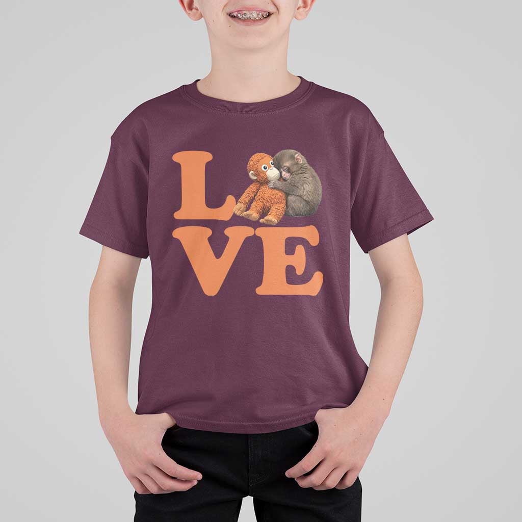Love Punch the Baby Monkey T Shirt For Kid Cute Hugging Plush Toy Viral Friendship