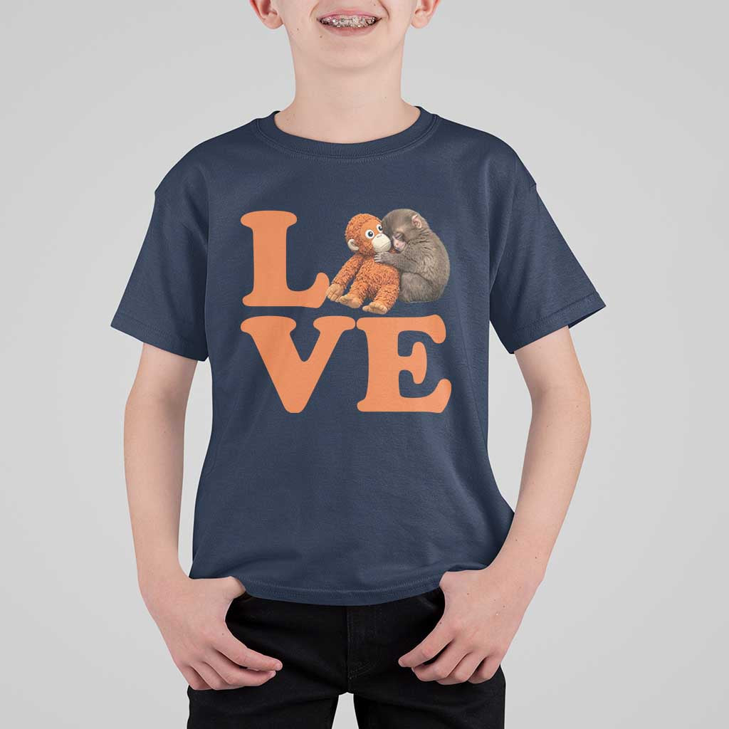 Love Punch the Baby Monkey T Shirt For Kid Cute Hugging Plush Toy Viral Friendship