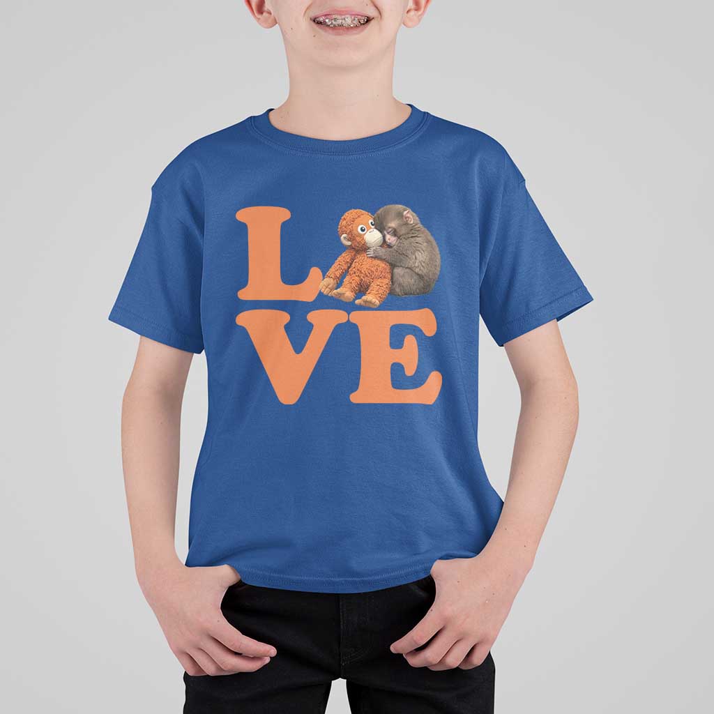 Love Punch the Baby Monkey T Shirt For Kid Cute Hugging Plush Toy Viral Friendship