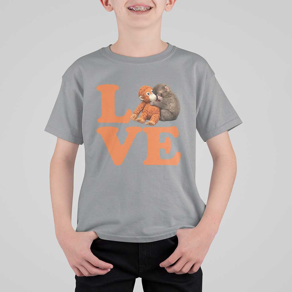 Love Punch the Baby Monkey T Shirt For Kid Cute Hugging Plush Toy Viral Friendship