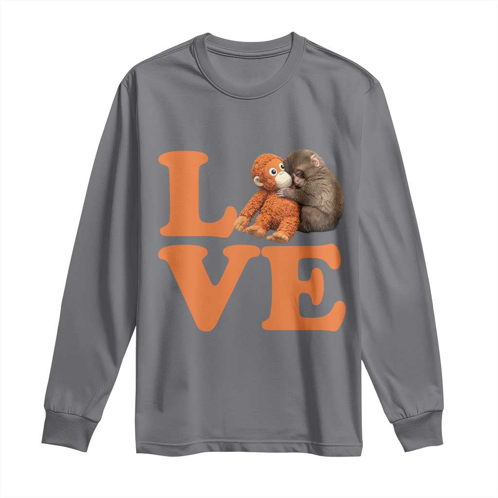 Love Punch the Baby Monkey Long Sleeve Shirt Cute Hugging Plush Toy Viral Friendship