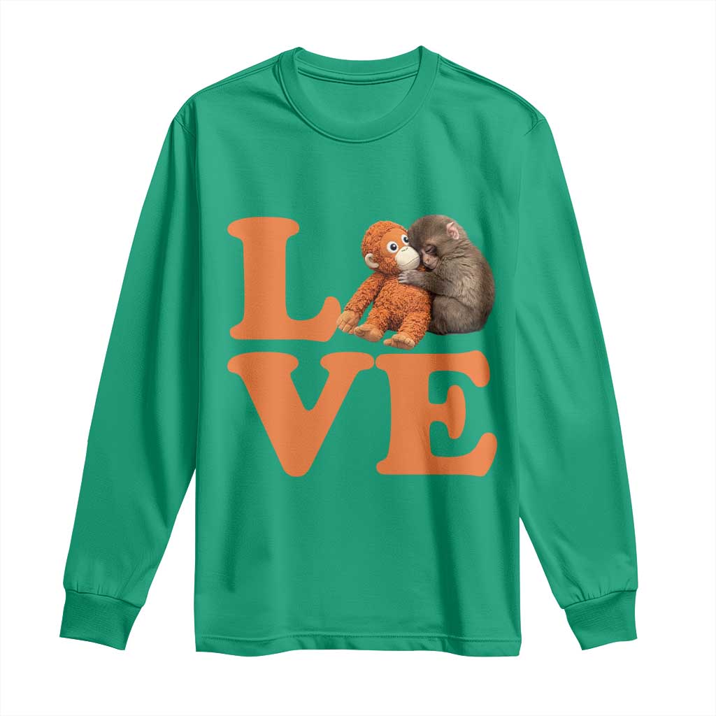 Love Punch the Baby Monkey Long Sleeve Shirt Cute Hugging Plush Toy Viral Friendship