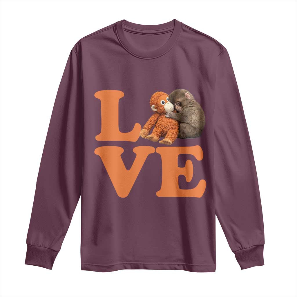 Love Punch the Baby Monkey Long Sleeve Shirt Cute Hugging Plush Toy Viral Friendship