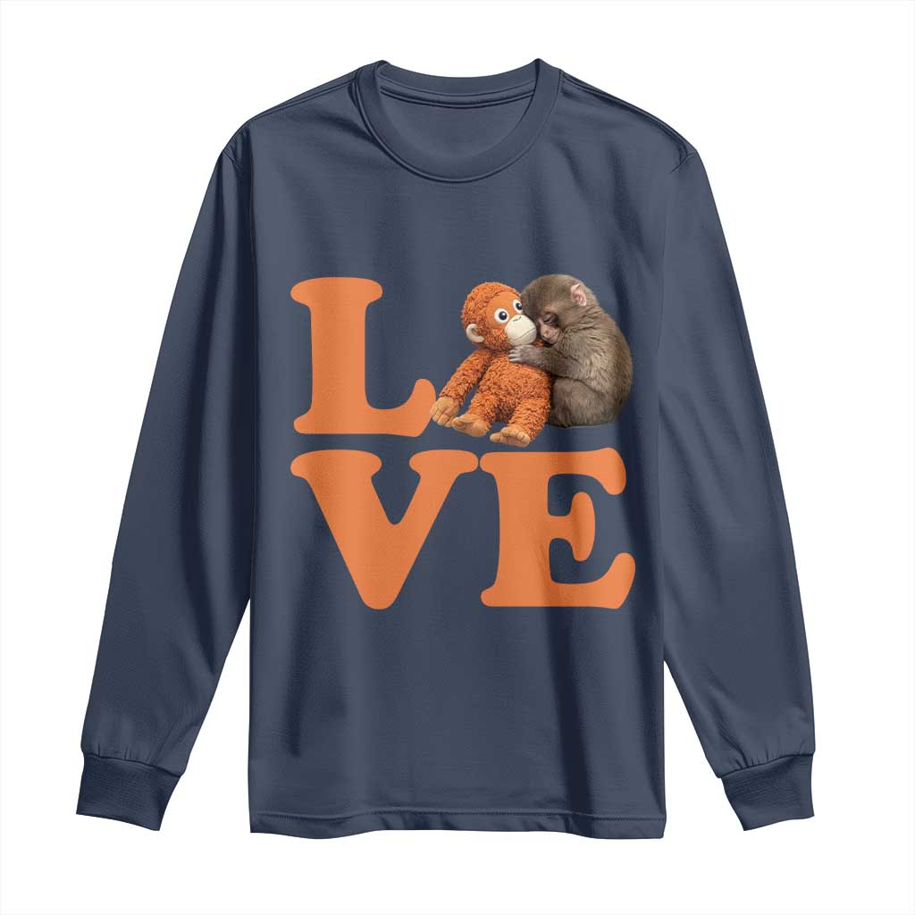 Love Punch the Baby Monkey Long Sleeve Shirt Cute Hugging Plush Toy Viral Friendship