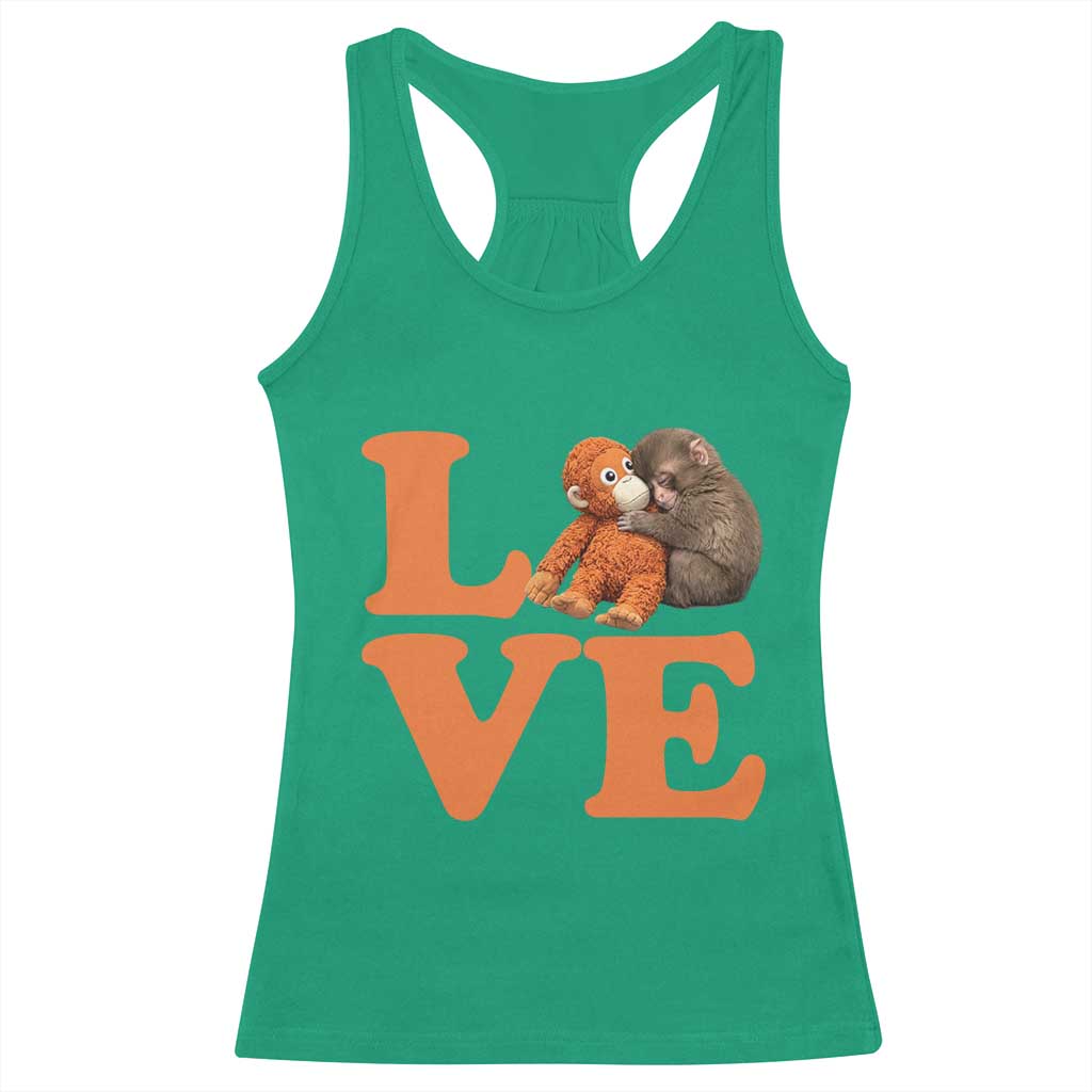 Love Punch the Baby Monkey Racerback Tank Top Cute Hugging Plush Toy Viral Friendship