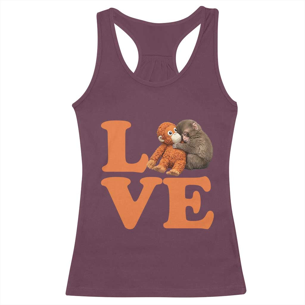 Love Punch the Baby Monkey Racerback Tank Top Cute Hugging Plush Toy Viral Friendship